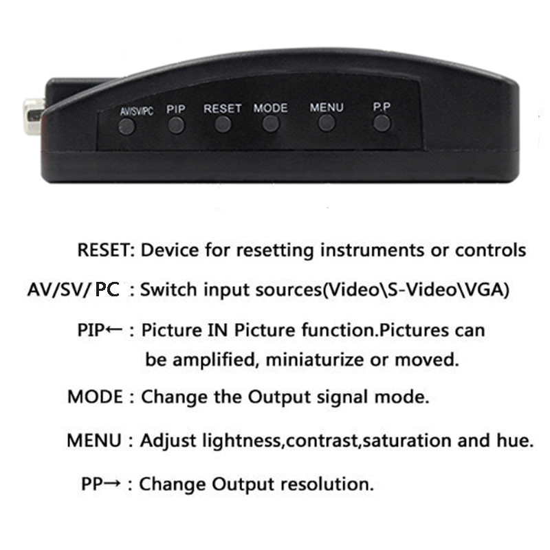 Bnc til vga videokonverter s-video inngang til pc vga ut adapter digital svitsjeboks til pc tv kamera dvd dvr med likestrømskabel