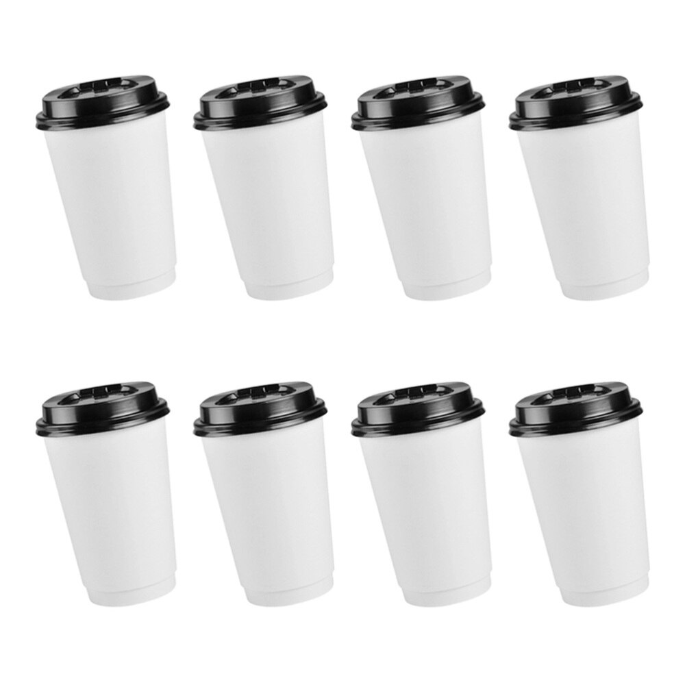 50 Stuks Wegwerp Koffie Kopjes Isolatie Takeaway Double-Layer Papier Cup Met Deksel (8Oz, 280Ml)