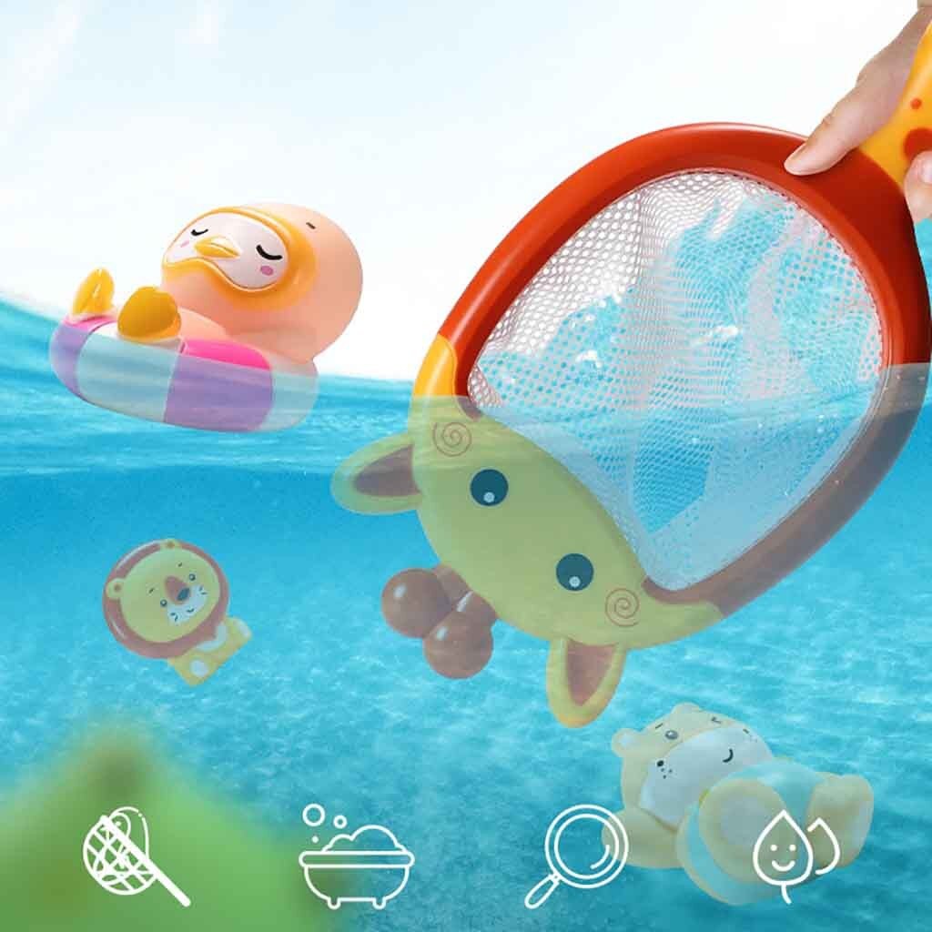 Bath Toys Baby Bathing Floating Soft Rubber Animals Water Tub Toy Squirts Spoon-Net 1 Set Cute Children Bathroom Water Toys