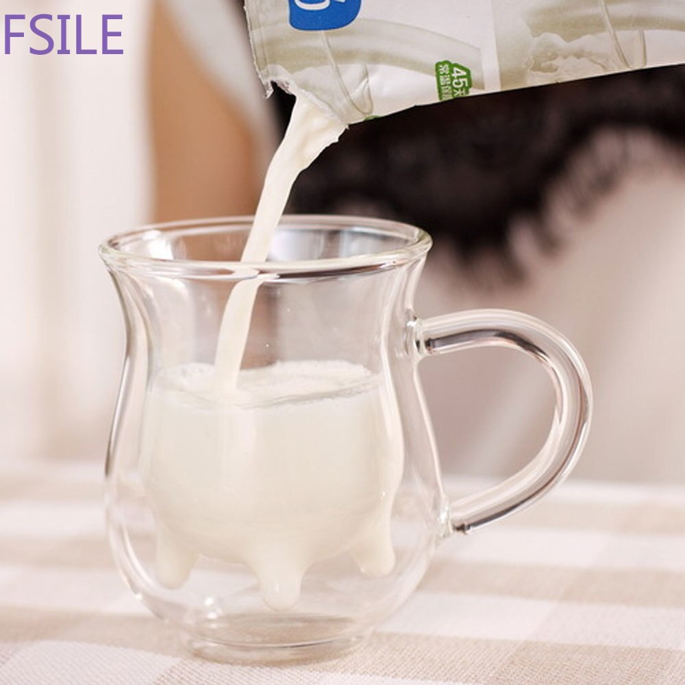 Søt melk krus dobbeltlag varmebestandig glass ku kopper klar melk kopp til låve melk drikke vann juice kaffe krus container