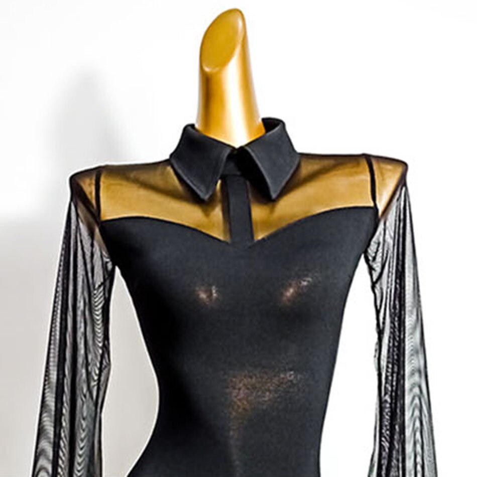 Latinalaista tanssia varten naisten musta pitkähihainen latinalaista tanssia varten tarkoitettu mekko, samba, tango, chacha-tanssiesitys  th501