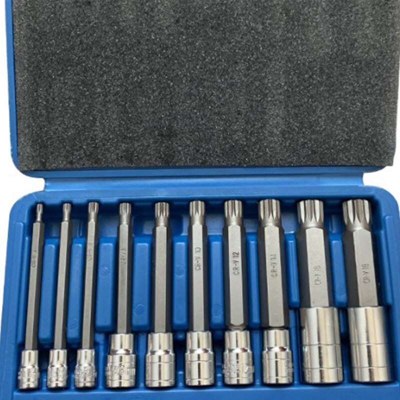 10PCS Triple Square Spline Bit Socket Set 1/4 inch 3/8 inch 1/2 Tamper Proof Long Reach Machine Repair Auto Tool