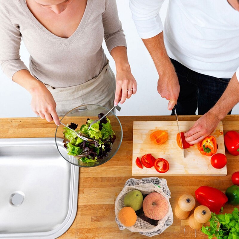 9Pcs Organic Cotton Mesh Produce Bags Reusable Washable Storage Drawstring Bag for Shopping, Grocery,Fruit Vegetable