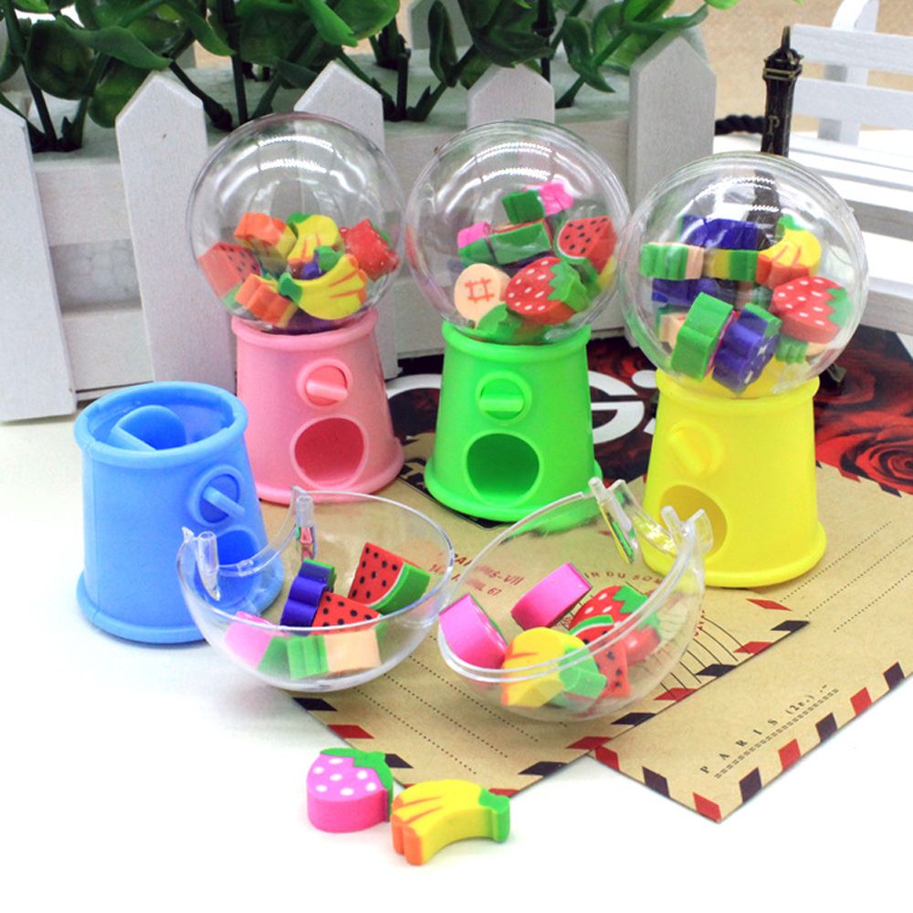 Novelty Gag Toys Anti-stress Fruit Animal Shaped Candy Machine Eraser Mini Rubber School Office Correction Supplies Kids