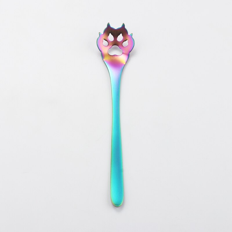 304 Stainless Steel Cat Dog Paw Claw Coffee Tea Milk Spoons Hollow Dessert Spoon Stirring Gold Spoon Cute Kitchen Tools: Colorful Dog Hollow