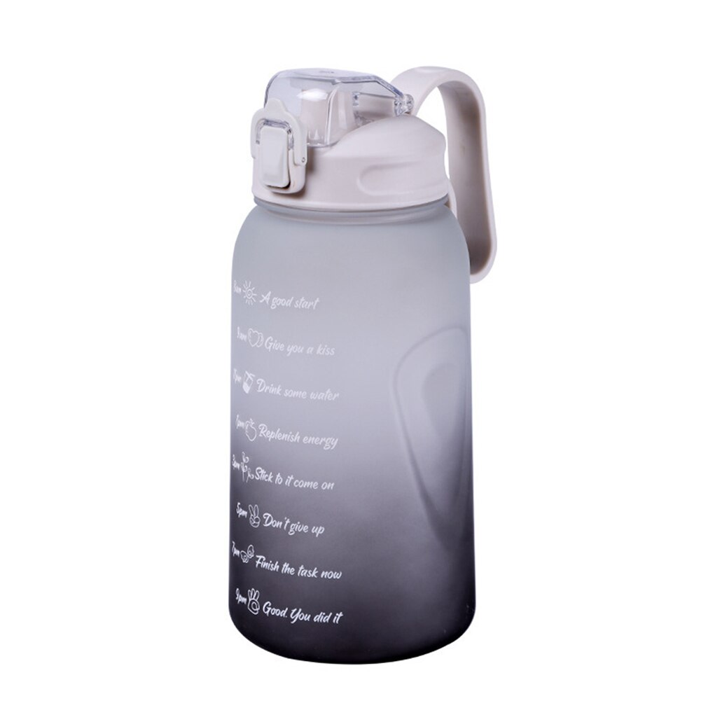 2L Water Fles Stro Cup Tijd Marker Outdoor Sport Drinken Fitness Waterfles Outdoor Sport Student Paar Cup Water Bottl: Grey push type