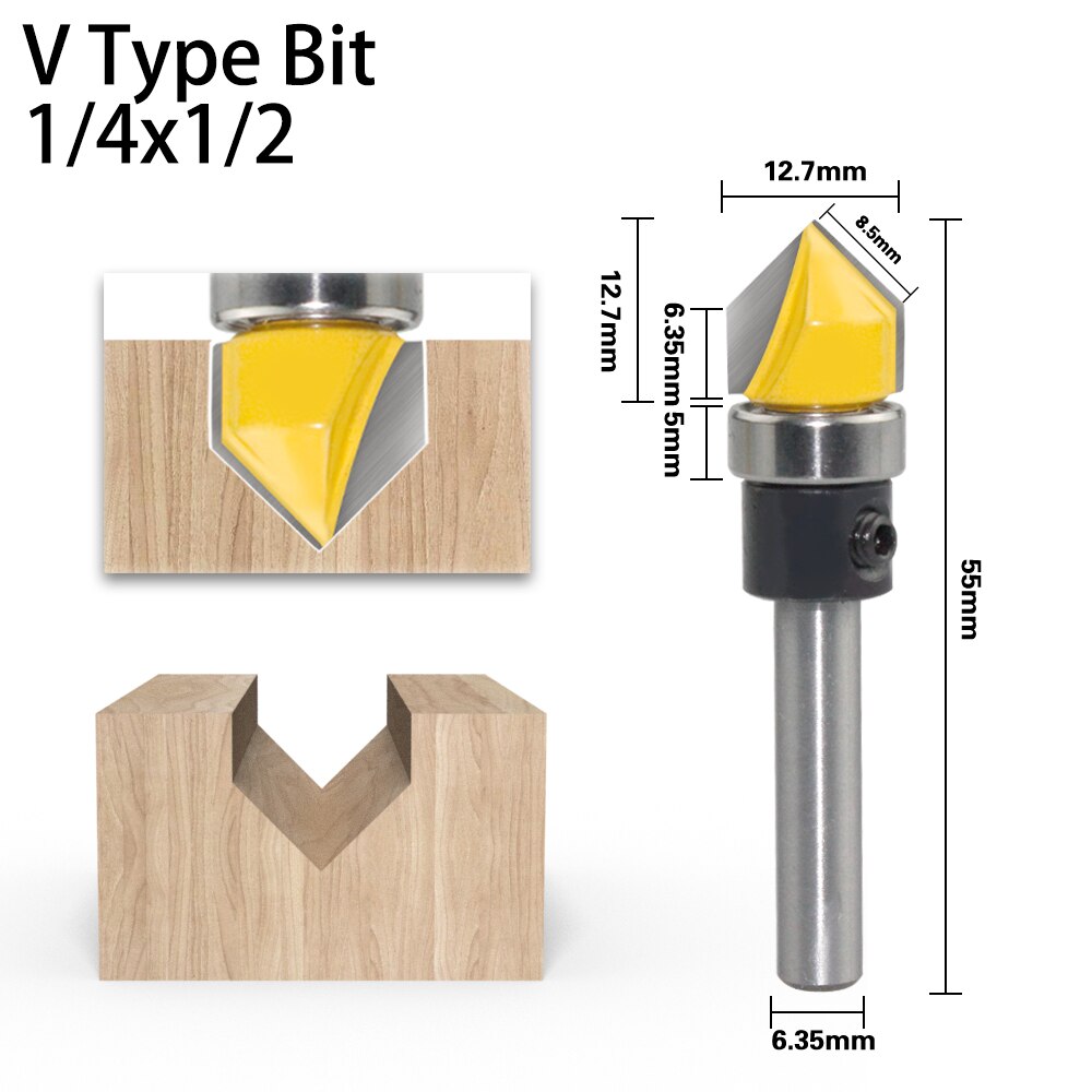 Milling Cutter Pattern Bit Flush Trim Bit Straight Bit with Bearing Hinge Mortising Router Bit Wood Trimmer Cutter LT097: 6.35mmX12.7XV-04