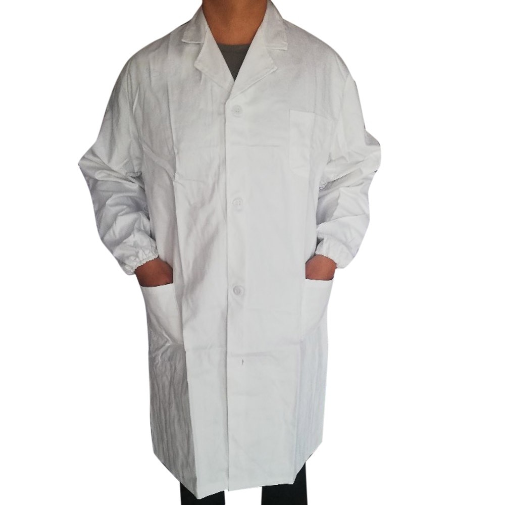 Women Men Lab Coat Long Sleeve White Outwear Long Coat With Pockets Unisex Work Wear Clothing Button Casual Coat Outwear #T1P: L