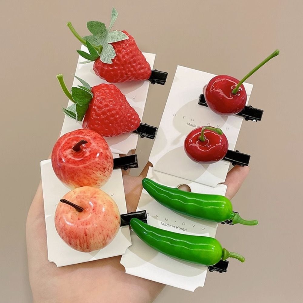 Pinzas para el pelo de frutas para niña, horquillas de cereza y fresa, pasadores laterales Kawaii, accesorios para el cabello, 1 piezas