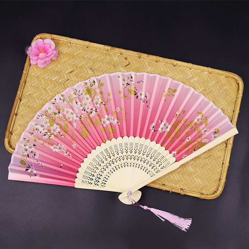Abanico plegable de estilo Vintage, flor de seda de madera de bambú, Rosa Artificial, japonés, chino, , boda, chica, hombre, baile, decorar el hogar: G