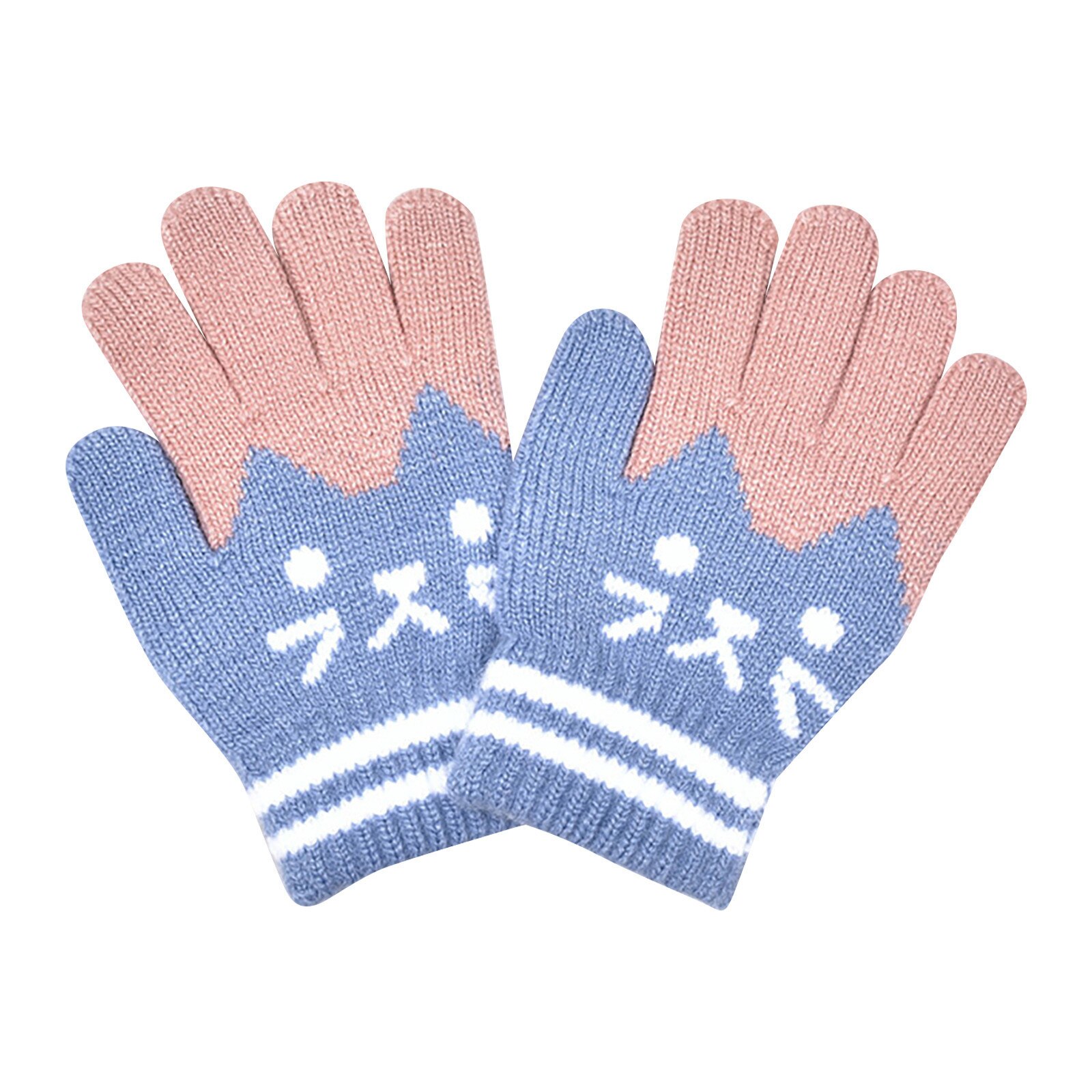Karikatur Baby Handschuhe freundlicher Kaschmir Niedlich Katze Acquard weben Warme Gestrickte Handschuhe перчатки: blau 