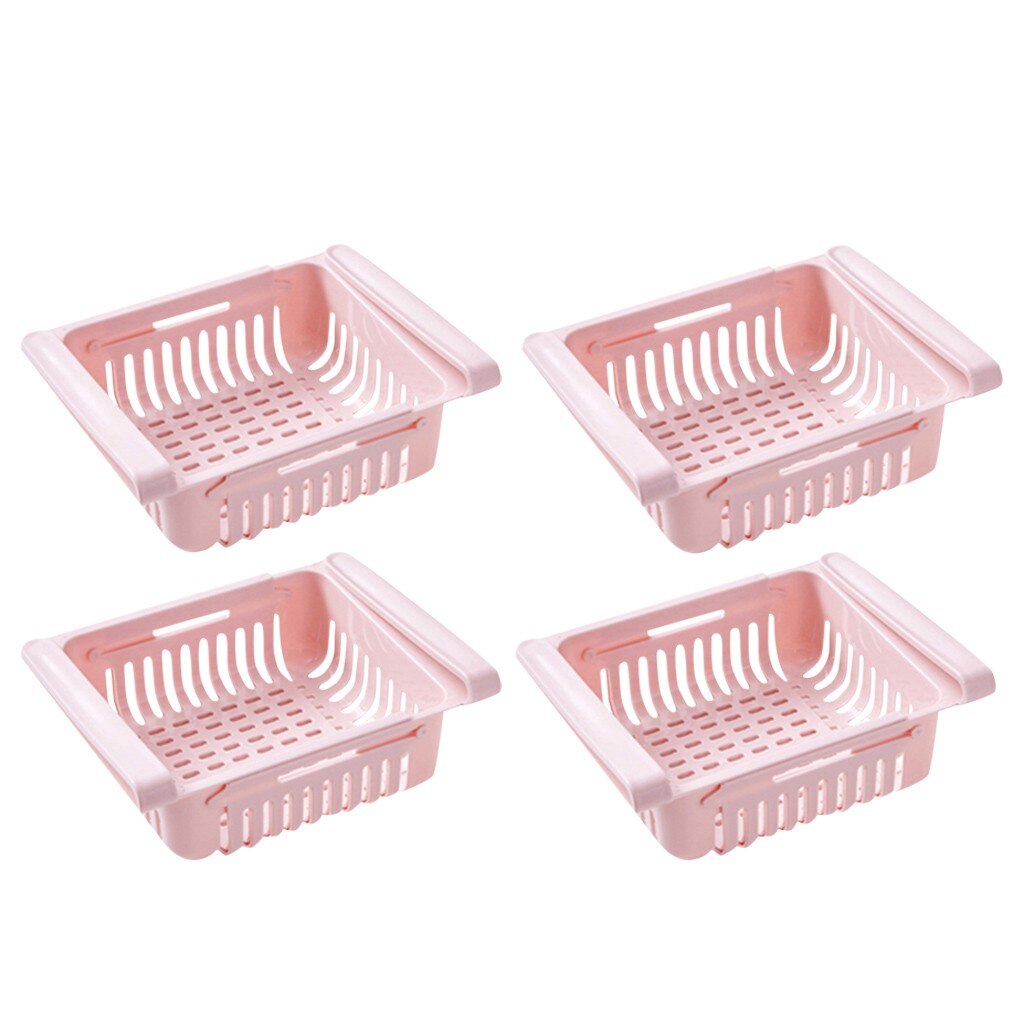 Pull-out Refrigerator Storage Box Holder Food Organizer Drawer Shelf Proper Adjustable Kitchen Refrigerator Storage Rack Fridge: Pink 