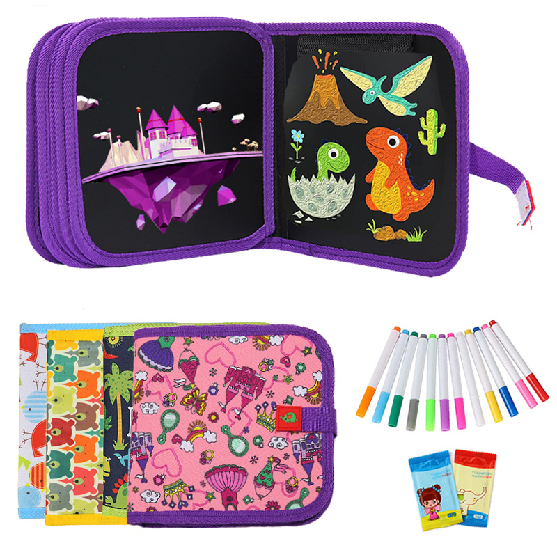Libro de garabatos borrable, pizarra mágica reutilizable con bolígrafos, pintura para chico, juguete educativo Montessori, Kit para colorear de viaje DIY