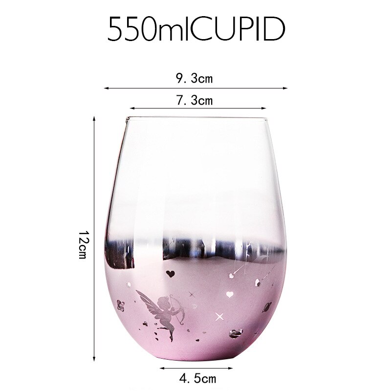 Vasos de cristal con revestimiento de cielo estrellado, 550ml de Color de vasos de agua, para el hogar, gran barriga, leche, zumo, café, batidos, cerveza: CUPID PINK