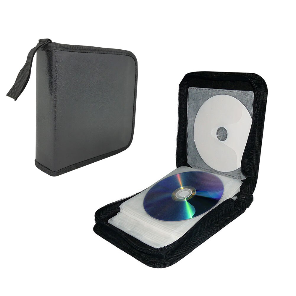 Hard Zipper Album Storage Case Holder Black Home Sleeve Double-side Wallet Box CD Bag 40 Disc DVD Organizer