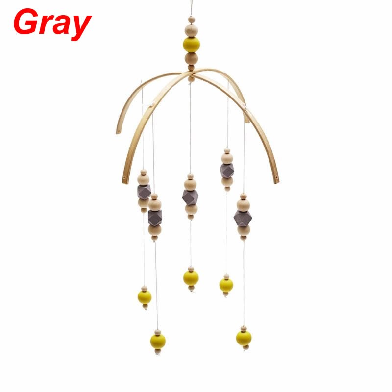 Nordic Baby Rattle Toys Wooden Beads Crib Wind Chimes Newborn Bed Hanging Toy: Gray