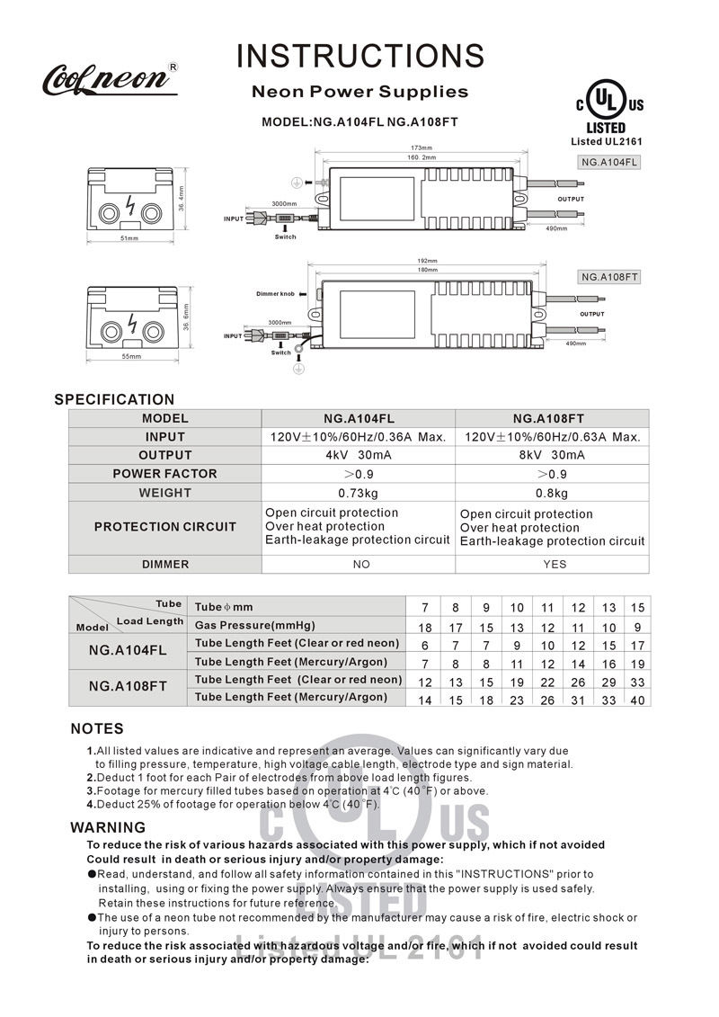 UL certification Neon Light Transformer Power Supply Neon Lamp Rectifier Electronic High-frequency Transformer 4KV 30mA