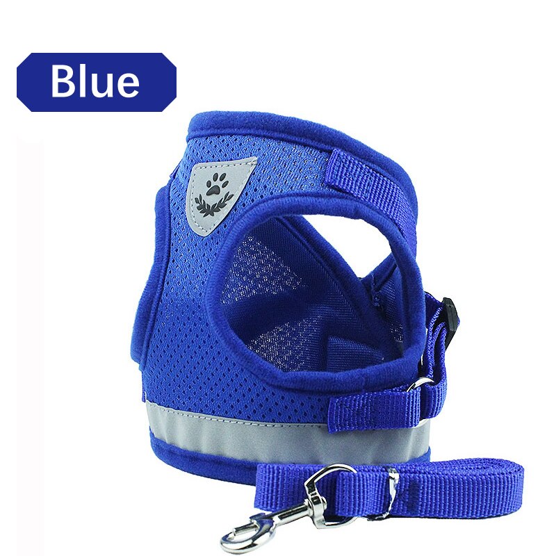 Reflective Cat Dog Adjustable Harness Vest Walking Lead Leash Nylon Mesh Kitten Puppy Leads Pet Clothes Chest Strap: Blue / XS fit 1.5kg