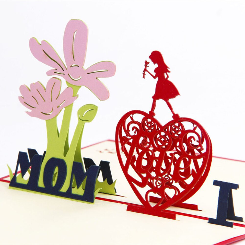 3D Pop-Up Cards Mothers Day Cards Heart Flowers Bouquet Greeting Cards With Envelope Birthday Card For Mom