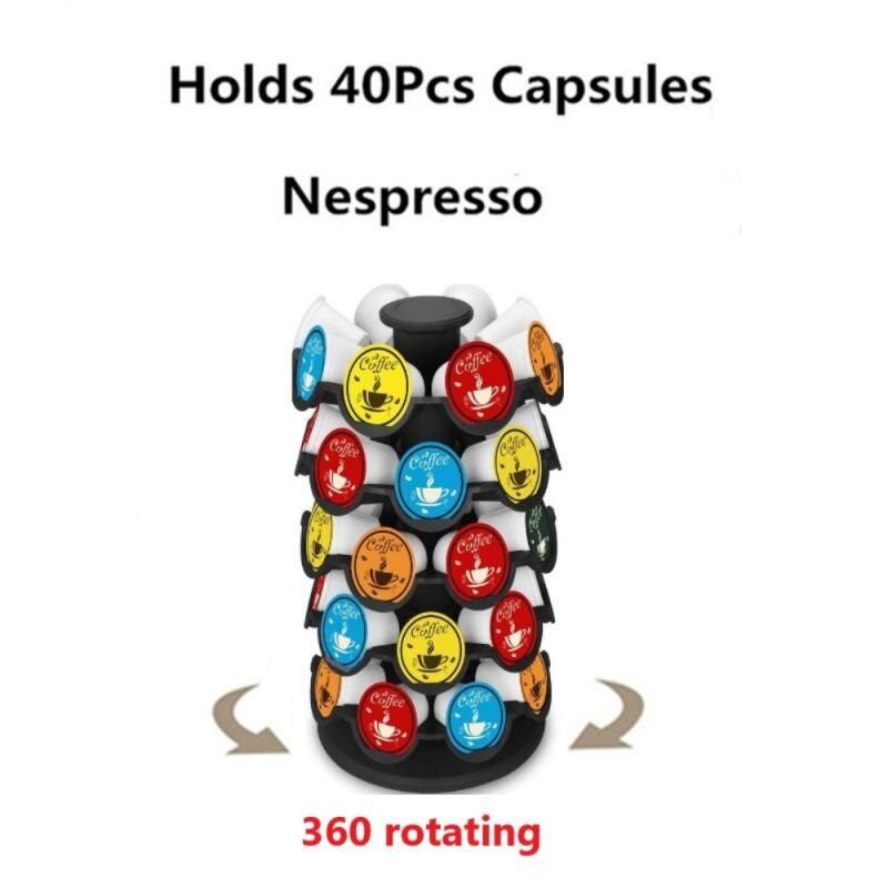 Rotatable Nespresso Coffee Pod Holder Nespresso Capsule Storage Rack Stand can hold 40pcs Capsules Storage Shelf Organizer