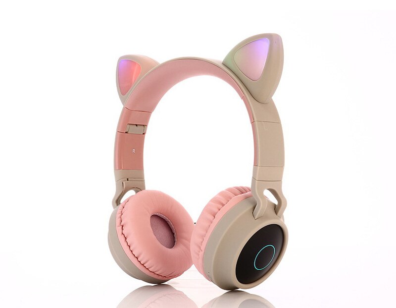 Cat Ear LED Bluetooth Headphone Cute Headphones, Bluetooth Kids Girls Headphones Glowing Light Handsfree Headset Gaming Earphone: 028 gray pink no box
