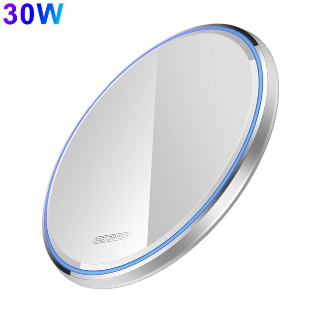 Quick 30W Qi Draadloze Oplader Voor Iphone 12 11 Pro Max X Xr Xs 8 Voor Samsung S21 S20 s10 Note 20 10 Inductie Snel Opladen Pad: 30W White