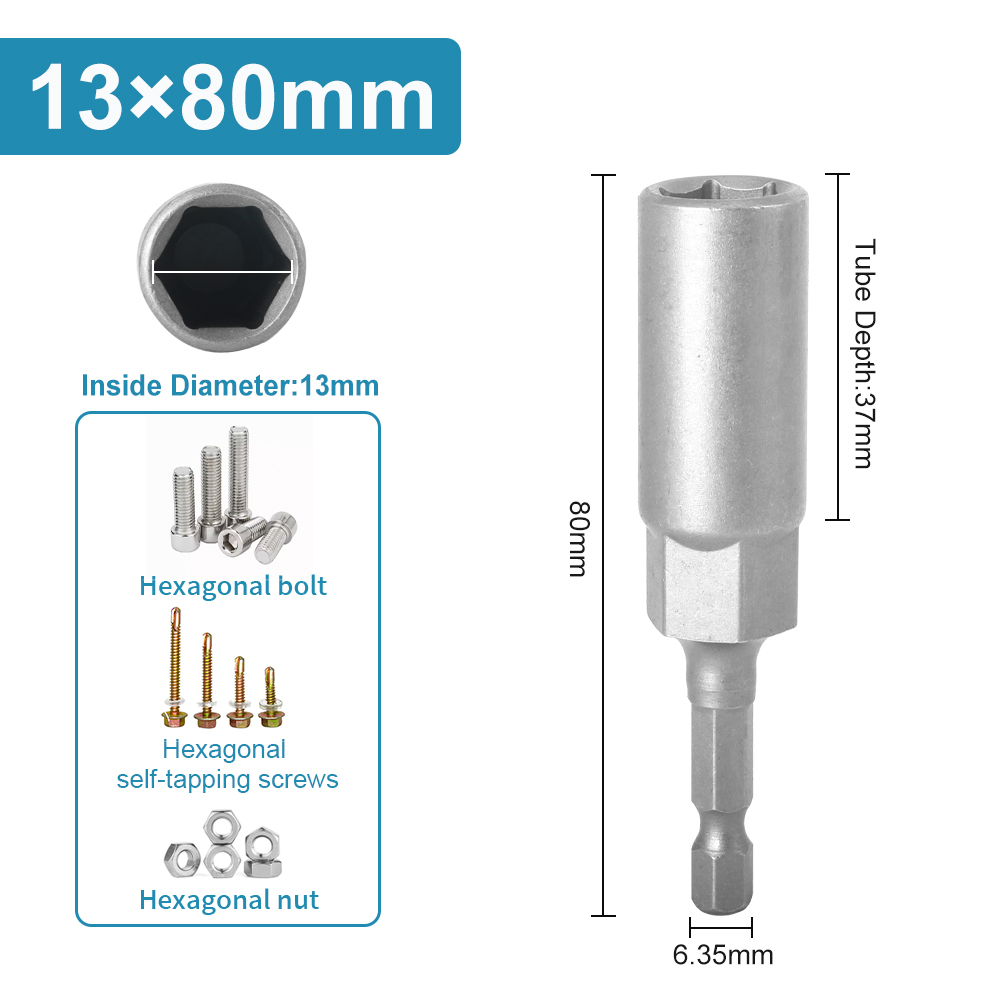 Length Deepen Impact Socket Adapter 5-19mm Power Nut Driver Socket Set 1/4-inch Hex Shank Screwdriver Key Head Hand Tool 1PC: Orange