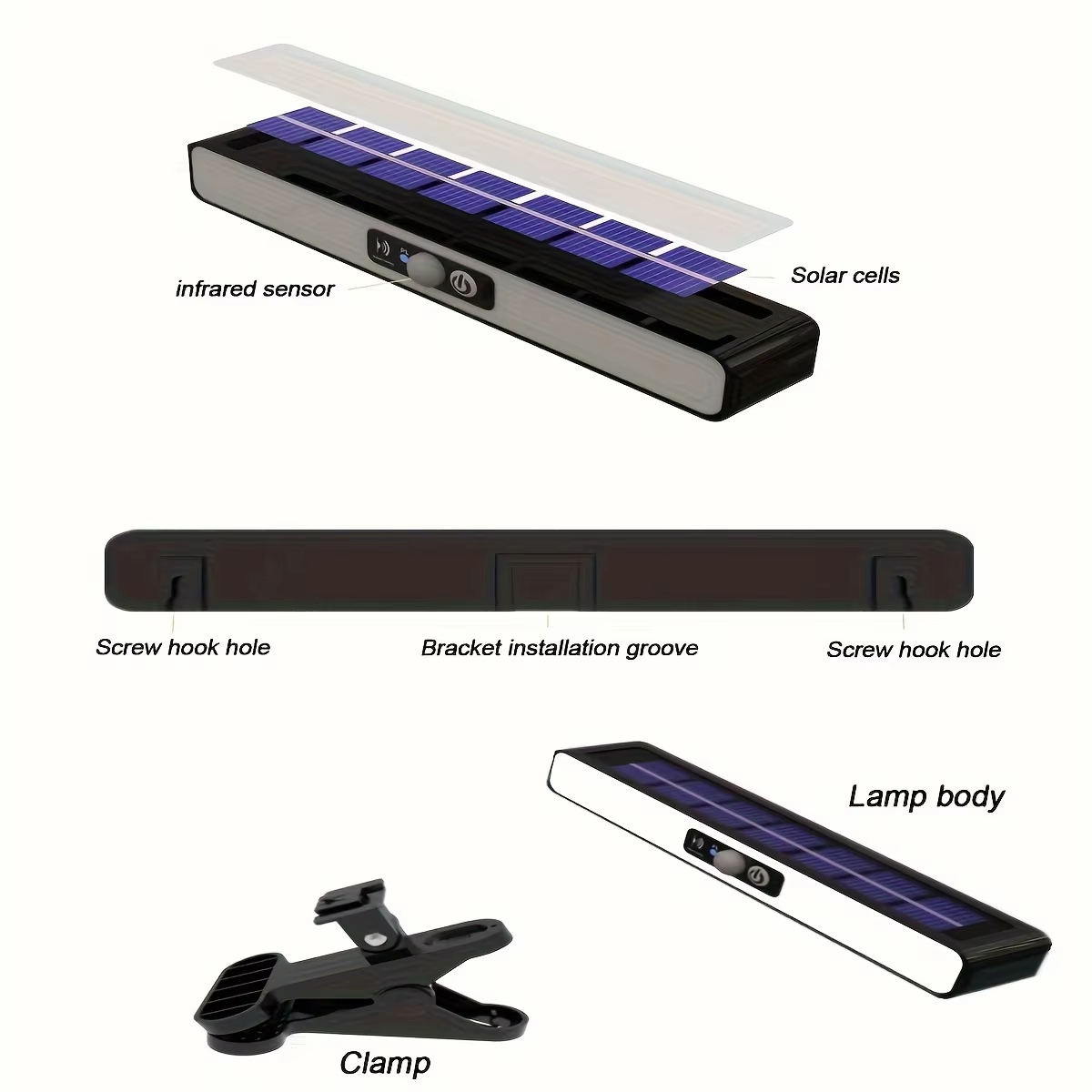1/2 stuks clip-on bewegingssensorlampen op zonne-energie voor buiten, waterdicht, schuttingverlichting op zonne-energie met 36 led's, draagbare beveiligingslampen op zonne-energie