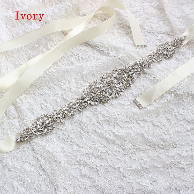 Stil rhinestone bryllup bånd bælte tilbehør brud brudepige brude sashes bælter til brudekjole på lager: Elfenben