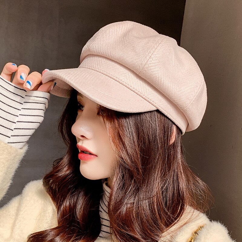 HT3389 Women Berets Striped Octagonal Newsboy Cap Vintage Artist Painter Beret Hat Female Autumn Winter Hat Beret Cap: Pink