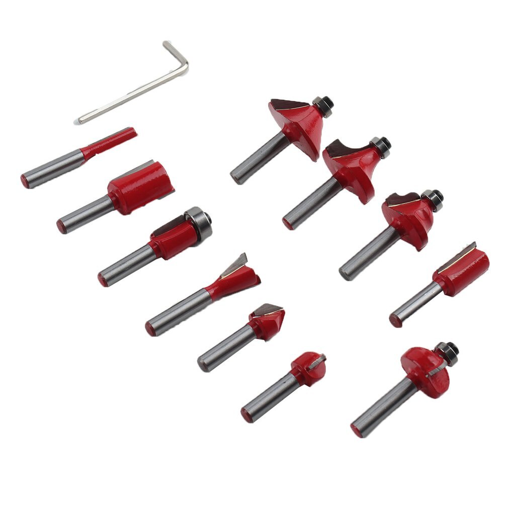 Woodworking cutter set red 1/4 handle 12pcs