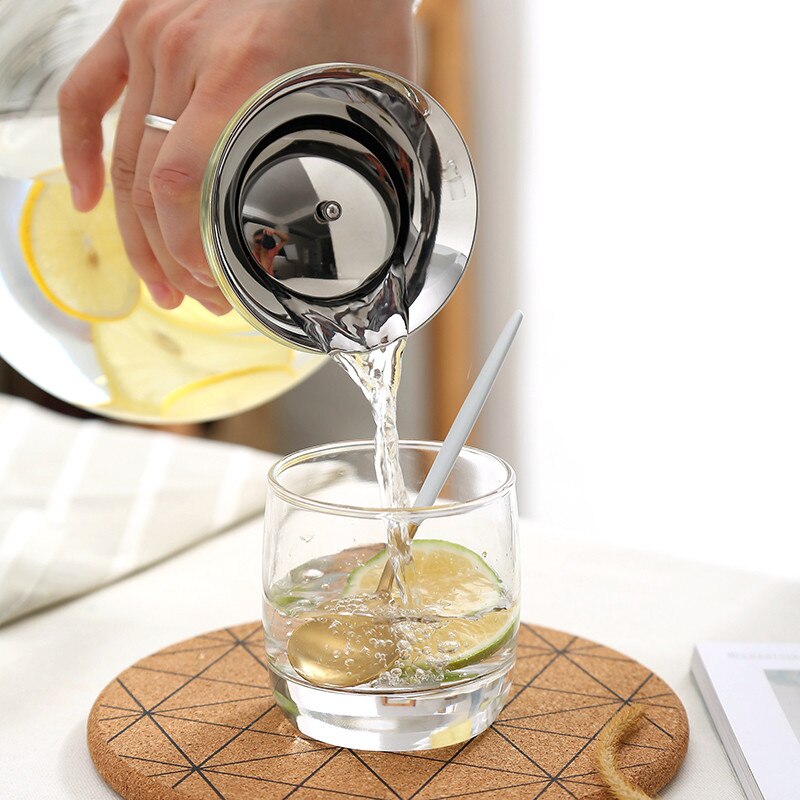 Transparante glazen karaf met roestvrijstalen deksel waterkaraf karaf glas melk sapkan waterfles waterkoker 1l/1.5l