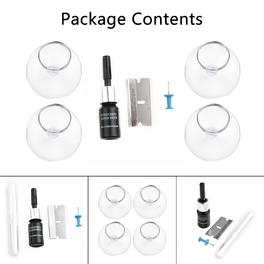 Auto Glass Crack Repair Tools Winshield Corrector DIY Plastic + Rubber Parts
