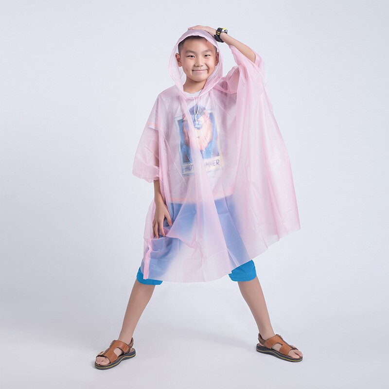 Chubasquero desechable para niños, impermeable, transparente, capa de chuva infantil, ropa de lluvia para niños, chubasquero para Camping: Rosa