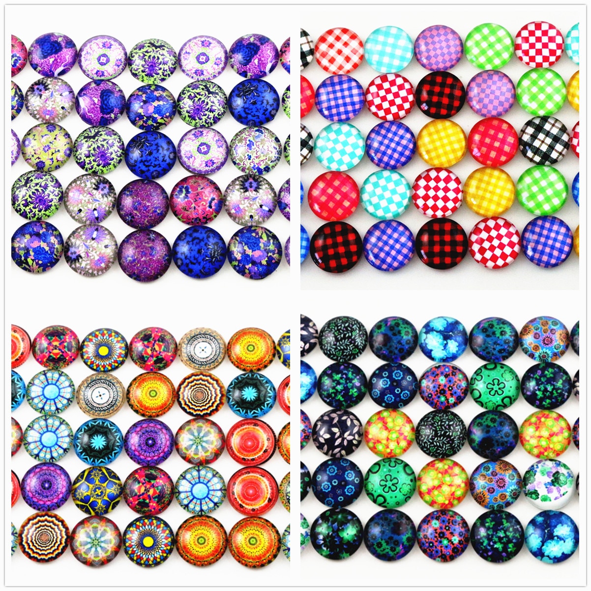 50pcs 12mm 14 style Mixed Flower Handmade Photo Glass Cabochons Pattern Domed Jewelry Accessories Supplies