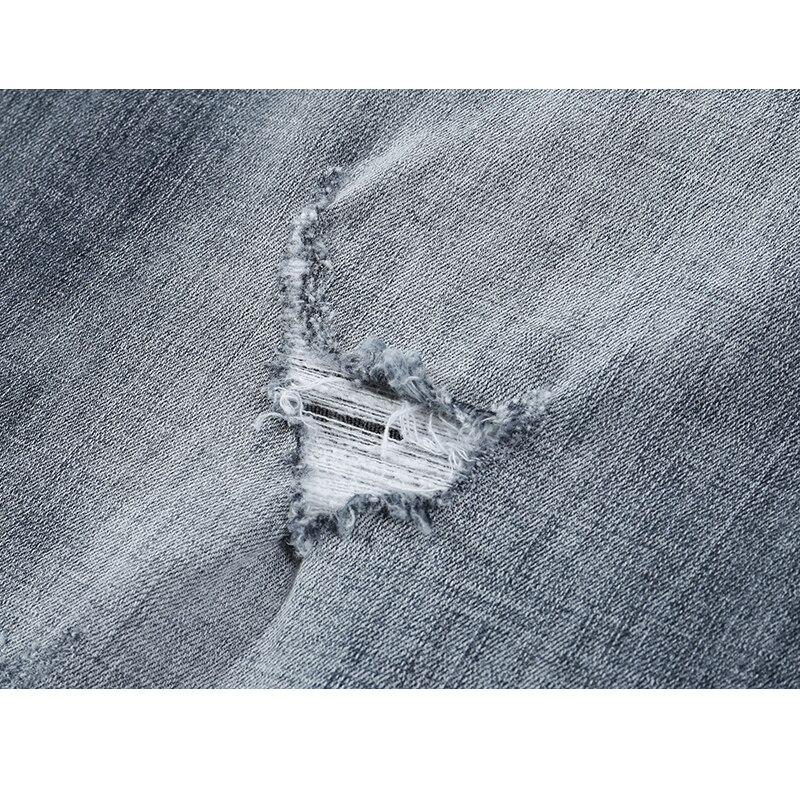 Kstun ripped jeans byxor herr sommar korta jeans grå elastiska slimmade regular fit jeansshorts manliga casual punk rip jeans