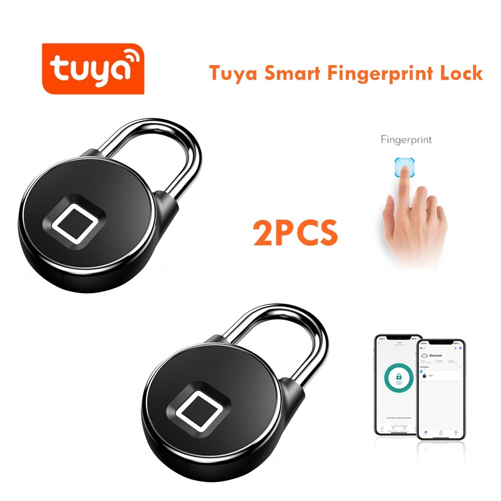 Tuya-cerradura inteligente con huella dactilar para el hogar, dispositivo de cierre de puerta con Bluetooth y huella dactilar, resistente al agua IP65, recargable por USB, de seguridad sin llave: 2pcs