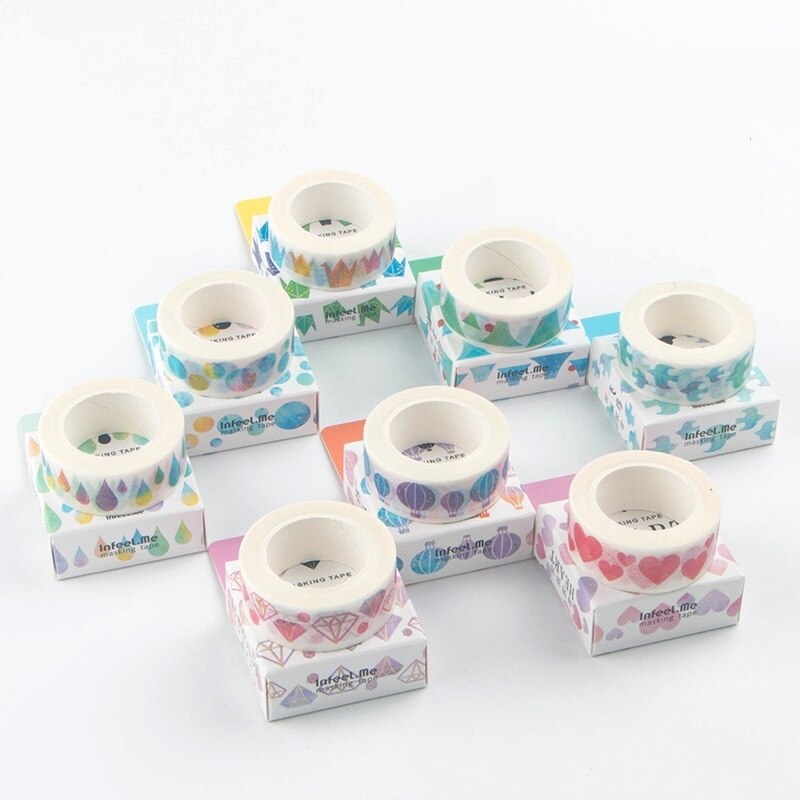 Akvarel papir washi tape 15mm farve hjerte diamant ballon galakse selvklæbende malertape dekoration klistermærker hjemme diy kunst  f147
