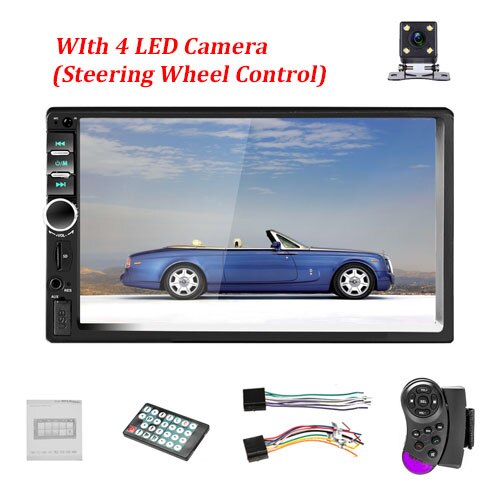 2 Din Autoradio 7 Inch HD Touch Screen Bluetooth Autoradio MP5 Speler USB Audio Stereo Met Achteruitrijcamera subwoofer: SWC and 4 LED