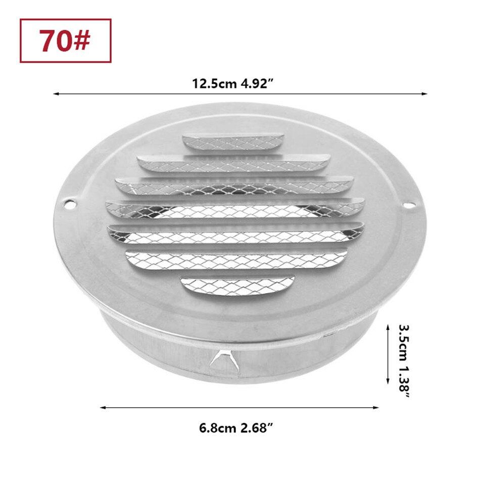 VOGVIGO Stainless Steel Exterior Wall Air Vent Grille Round Ducting Ventilation Grilles 70/80/100/120/150/160/180/200mm Air Vent: 70mm