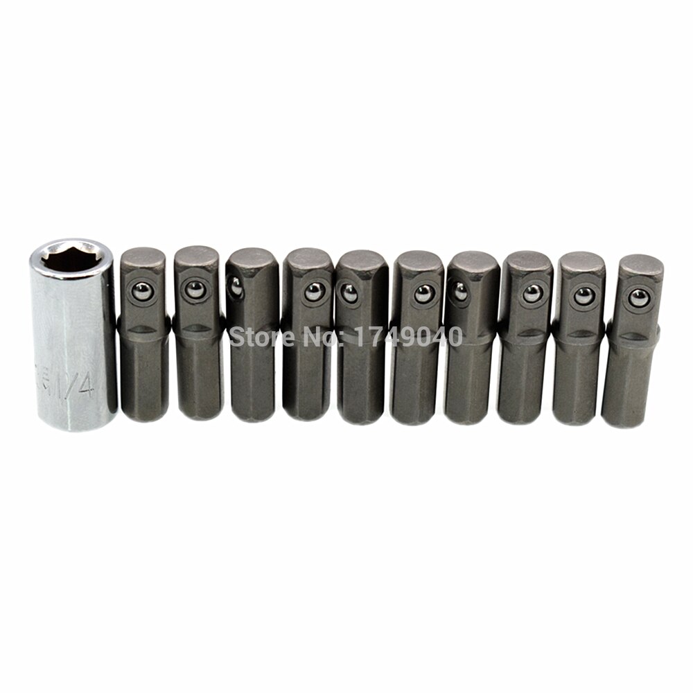 10pcs 1/4" Hex Shank to 1/4" Square Drive Impact Socket Adapter Tool with 1/4" Drive to 1/4" Hex Shank Screwdriver Bit Converter