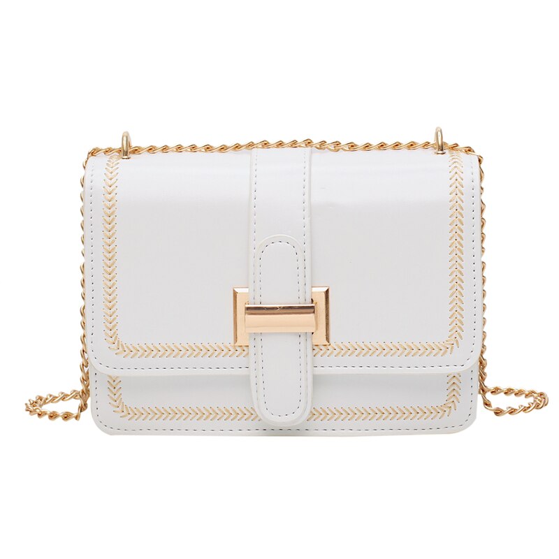 PU cuir carré Crossbody sacs pour femmes sacs à main de luxe Simple chaîne femelle épaule Messenger sac: WHITE