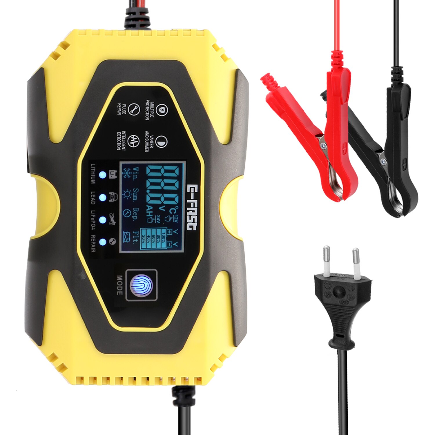 12V6A-24V3A Automatic Pulse Repairing Battery Charge Device for Lithium Leadacid LiFePO4 Batteries Digital LCD Display: EU Plug