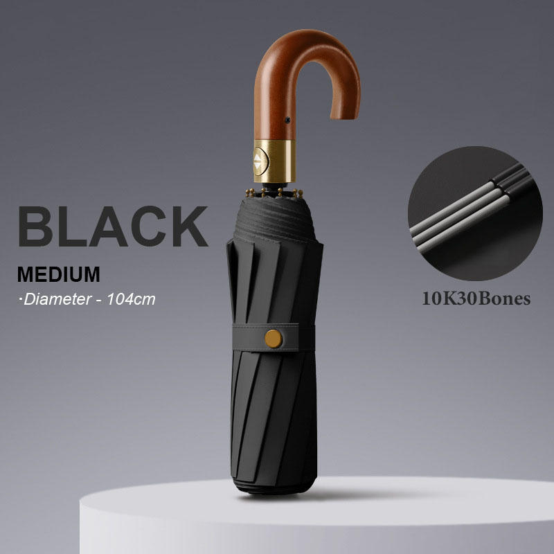 Paraguas automático de lujo reforzado para hombre, 30 huesos, resistente al viento, fuerte, 125CM, mango de madera grande, resistente al agua, para negocios: Rojo
