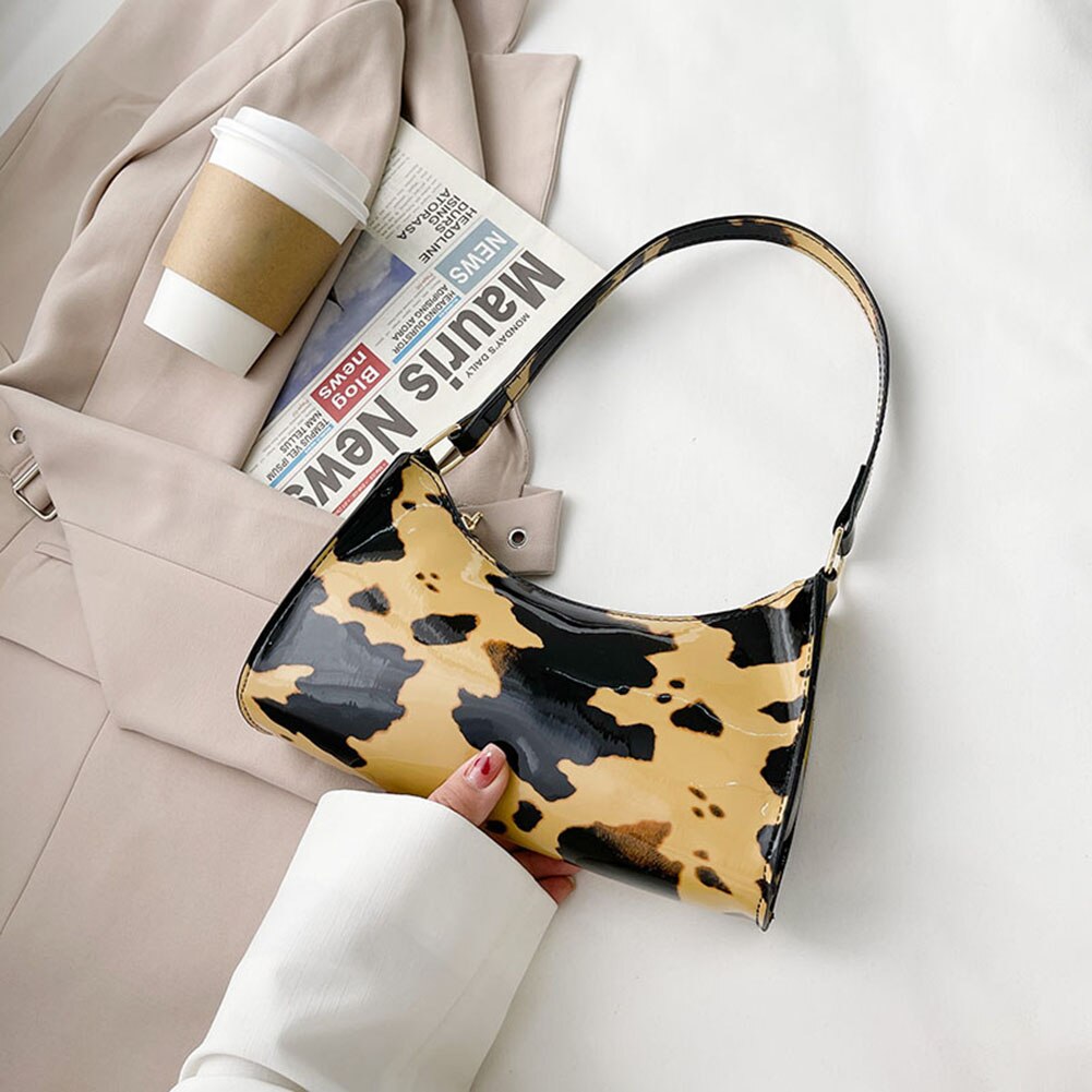 Women Cow Print Small Shoulder Bags Soft Pu Leather Underarm Bag Female Travel Handbag And Purses bolsa feminina: 	Yellow