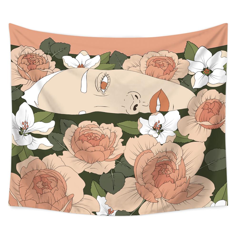 Psykedelisk gobelin blomst kvinder vægophæng print polyester stof strandmåtte boheme dekoration indretning hippie gobeliner: 4 / 1500 x 1300mm