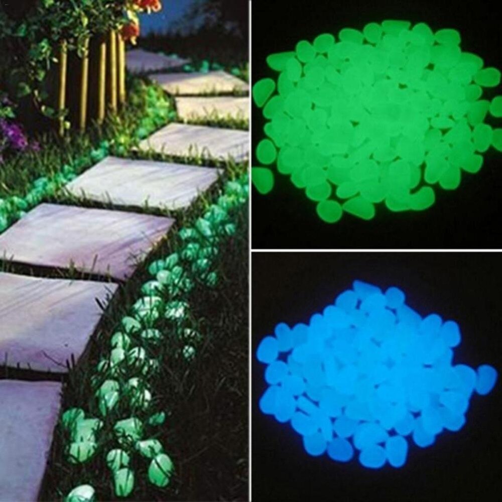 Pedras coloridas que brilham no escuro para aquário, pedrinhas luminosas para decoração de jardim, ambientes externos, tanque de peixes, 100 peças