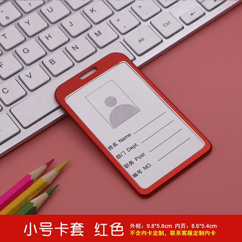 Aluminum Alloy Large Colorful Staff Credentials Badge Holder Hang Lanyard for School Students Hang Neck Name Pass ID Card Sleeve: Small-V-Red