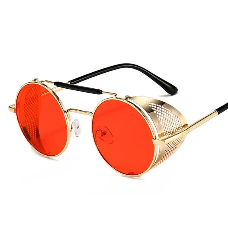Trendy Retro Steampunk Sunglasses Men Brand Round Steam Punk Alloy Sun Glasses Goggle For Women UV400 Gafas de Sol: other / Orange