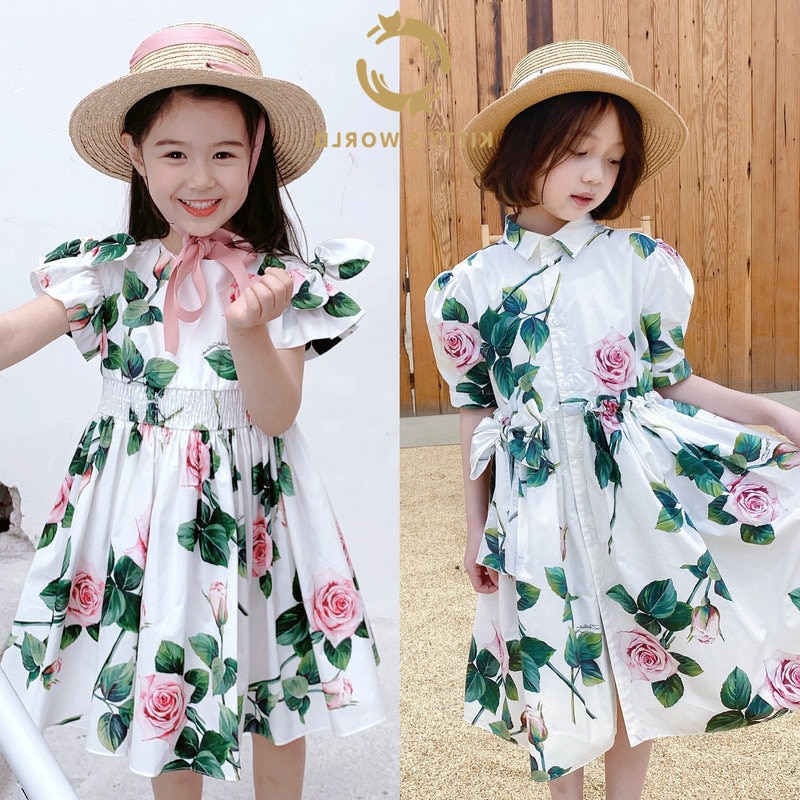 Di modo di Nuovo Vestito Da Estate Della Ragazza Fata Rosa Fiori Principessa Abiti di Compleanno Del Bambino Del Bambino Abiti Vestiti 2-8age